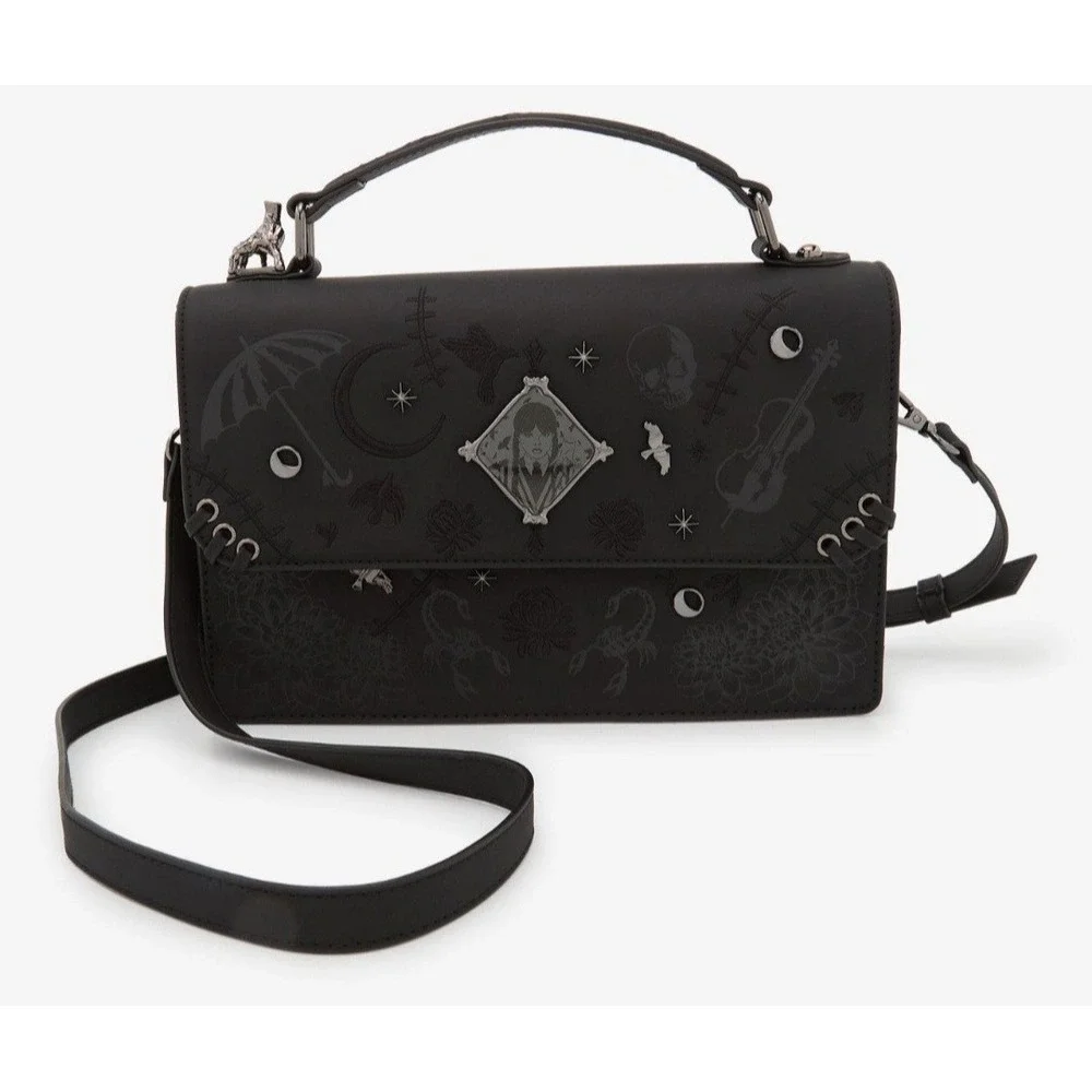 Wednesday Embroidered Icons Crossbody Bag & WALLET Whimsigoth Grunge Steampunk - Picture 2 of 9